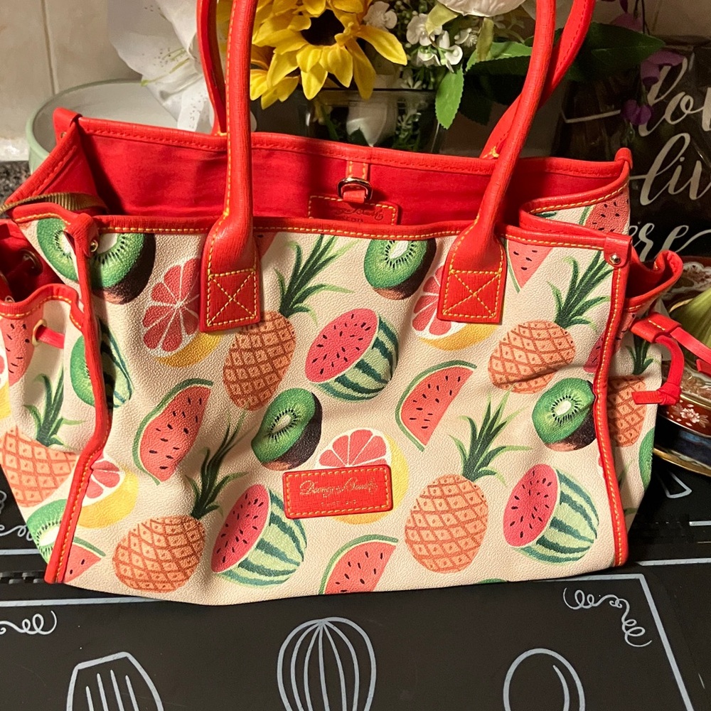 Dooney & Bourke Coral-Trim Fruit Print Tote